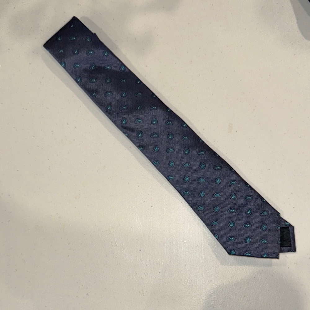 Classic Dark Blue Tie with Teal Dots